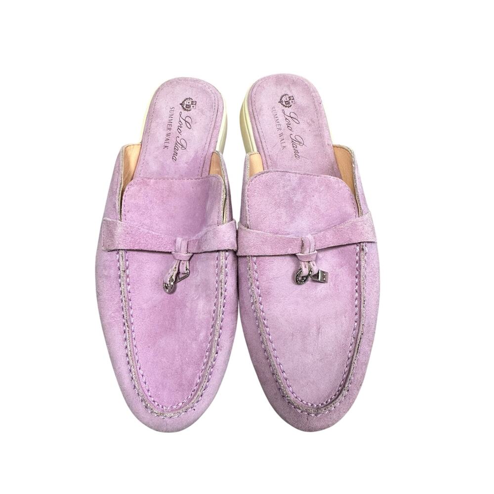 Lora Piana Summer Charms Walk Mules Slip On Suede Lavender 39/9